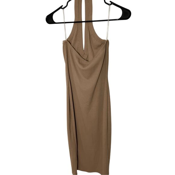 Timing Large New Halter Bodycon Nude Midi SunDress Fitted Preppy Casual Minimal - Picture 7 of 7